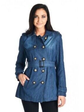 Ci Sono Women's Blue Denim Trench Coat with Belt